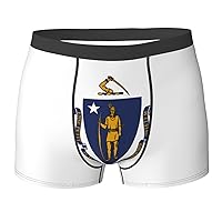Massachusetts State Flag Print Men's Boxer Briefs Underwear Trunks Stretch Athletic Underwear for Moisture Wicking