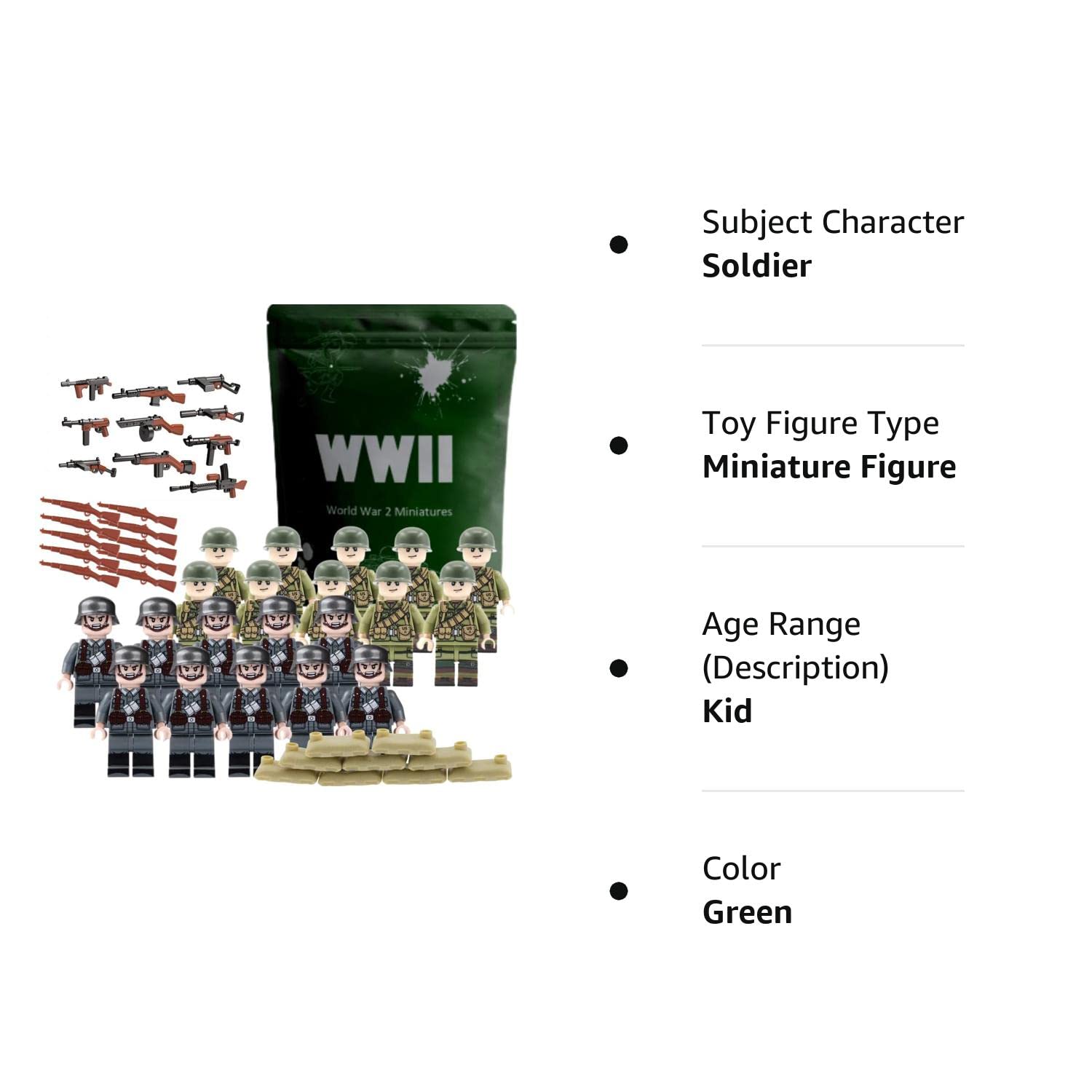 WW2 Toy Soldier Figures American vs German Army Battle Playset (50 pcs) -  World War 2 Building Block Toy Military Set US and German Armies, Weapons,  Sand Bags 