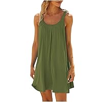 Womens Sleeveless Loose Fit Dresses for Women Boat Neck Beach Hawaiian Ruched Tropical Basic Midi Fall Summer 2024