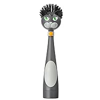 Felix Soap Dispensing Dish Brush, Cat-shaped Nylon Brush Head, Handle with Built-in Soap Dispenser, 9-4/5 inches, Black and Grey