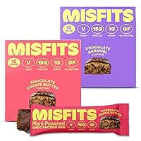 Misfits Vegan Protein Bar, Plant Based Chocolate Protein Bars, Cookie Butter + Chocolate Caramel Bundle High Protein Snacks with 15g Per Bar, Low Sugar, Low Carb, Gluten Free, Dairy Free