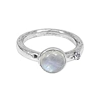 925 Sterling Silver Rainbow Moonstone - CZ Minimalist Birthstone Ring