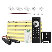 BTF-LIGHTING FCOB COB LED Strip 336LED/m 8W/m 16.4FT DC12V Warm White 3000K 8mm Width,Dimming RF Remote RC01RFB & C01RF Controller Kit 4 Zones RF 2.4GHz Wireless Remote Group Control(No Adapter)