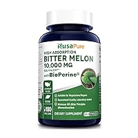 NusaPure Bitter Melon Extract 10,000 mg 180 Vegan Caps (100% Vegetarian, Non-GMO, Gluten-Free & 10% Bitter Principles) with Bioperine