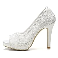Women Peep Toe Wedding High Heels Lace Embroidery Bridal Pumps Shoes Slip On Evening Platform Heels
