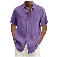 Mens Casual Linen Cotton Shirts Button Down Short Sleeve Shirts Cuban Camp Guayabera Beach Tops for Summer Holiday