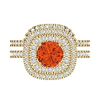 Clara Pucci 1.8ct Round Cut Simulated Red Diamond 18K Yellow Gold Halo Solitaire W/Accents Engagement Bridal Wedding ring band Set