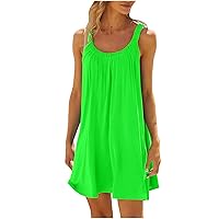 Juniors Sleeveless Dresses Loose Fit Dresses for Women Crewneck Beach Hawaiian Ruched Midi Fall Summer Dresses 2024