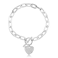 Allurez 14k Gold Diamond Pave Heart Paper Clip Link Bracelet (0.41ct)