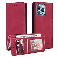 Wallet Folio Case for Samsung Galaxy A10S, Premium PU Leather Slim Fit Cover for Galaxy A10S, 2 Card Slots, 1 Transparent Photo Frame Slot, Hardware on Leather, Red