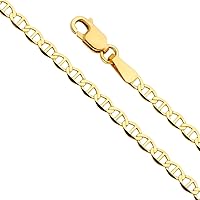 The World Jewelry Center 14k Real Yellow Gold Solid 2.5mm Flat Mariner Chain Necklace with Lobster Claw Clasp