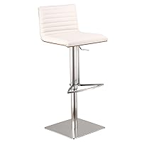 Armen Living Café Adjustable Barstool in White Faux Leather and Chrome Finish (LCCASWBAWHB201)