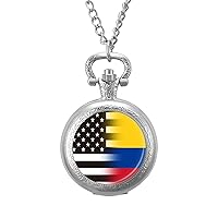 Black and White USA Colombia Flag Classic Quartz Pocket Watch with Chain Arabic Numerals Scale Watch