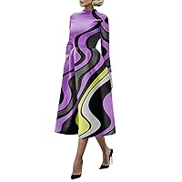 Maxi Dress for Women Spring and Summer Women's Bib Collar Long Sleeve Slim Print Dress