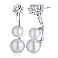 Infinite U Elegant 925 Sterling Silver Double Pearls Studs Earring Jackets for Women/Girls, Multiple Wearing Styles