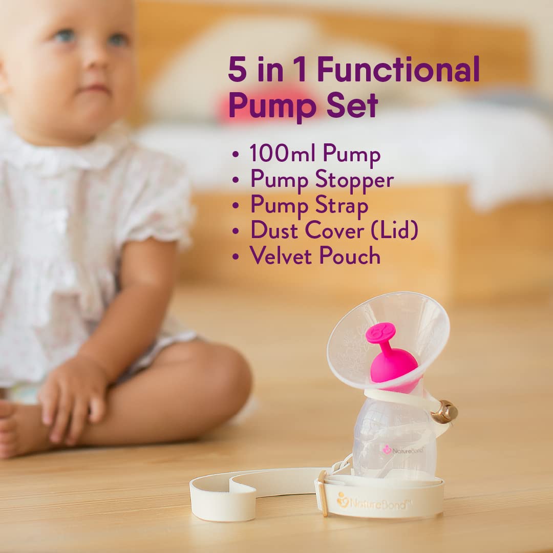  NatureBond Silicone Breast Pump with lid, Stopper, Strap,  Pouch. Breastfeeding Essential Premium All in 1 Set. 3.4oz 100ml (Premium  All-in-ONE) : Baby