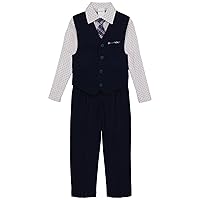 Van Heusen Boys' 4-Piece Formal Suit Set, Vest, Pants, Collared Dress Shirt, and Tie, Bank Blue/Purple, 10