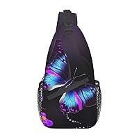Purple Butterfly Print Sling Backpack Travel Sling Bag Casual Chest Bag Hiking Daypack Crossbody Bag For Men Women