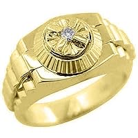 Mens 14k Yellow Gold Round Solitaire Diamond Ring .05 Carats