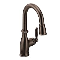 Moen Brantford Oil Rubbed Bronze Traditional One-Handle High-Arc Pulldown Bar Faucet with Reflex Docking System and Power Clean, 5985ORB