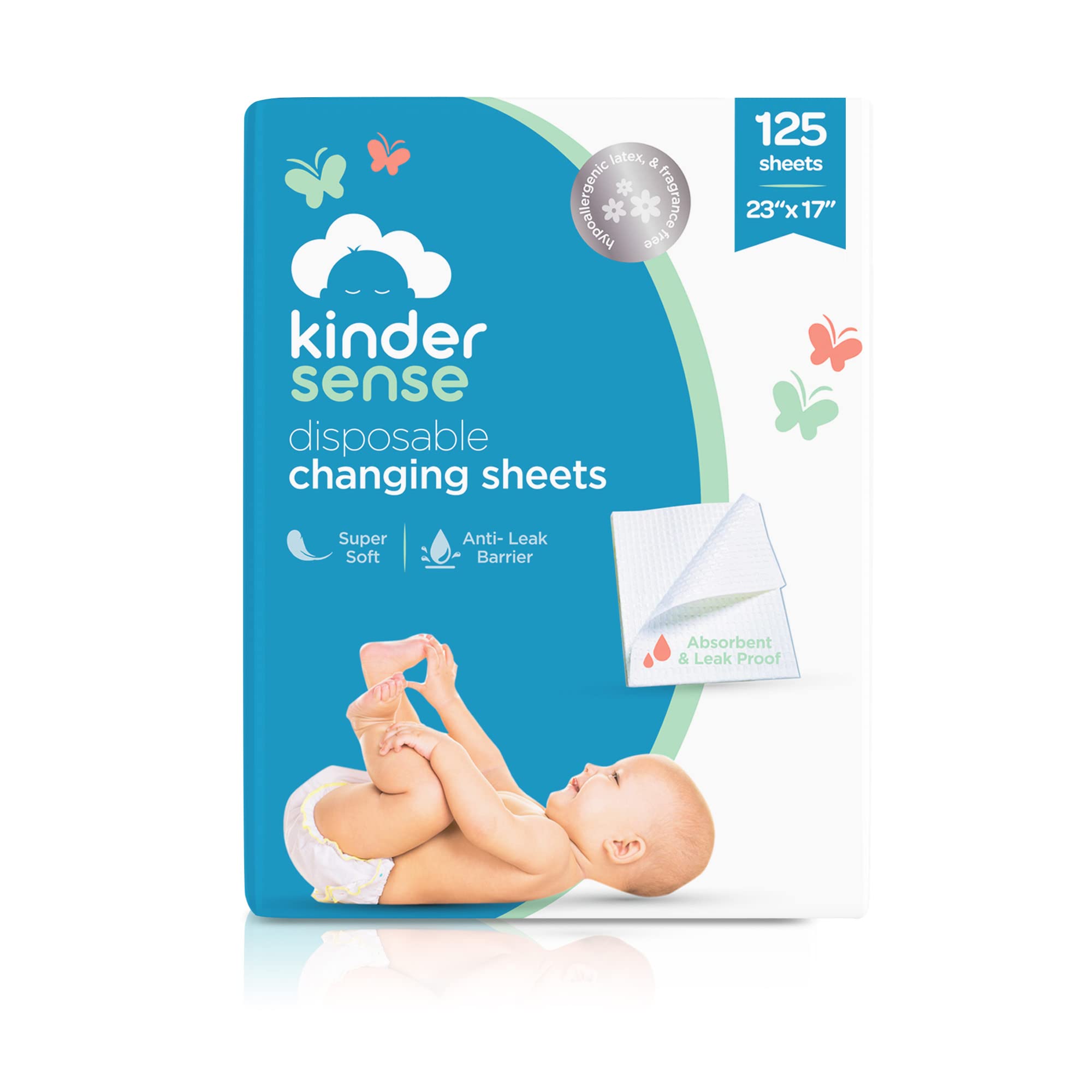 KinderSense® Disposable Changing Sheets for Baby Diaper (125 Sheets) | Thin Portable Changing Pad Liners (23