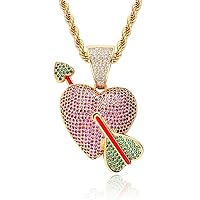 Iced Out Chain for Men,18K Gold-plated Cubic Zirconia Necklace for men,Hip Hop An Arrow Through The Heart Zircon Pendant Necklace