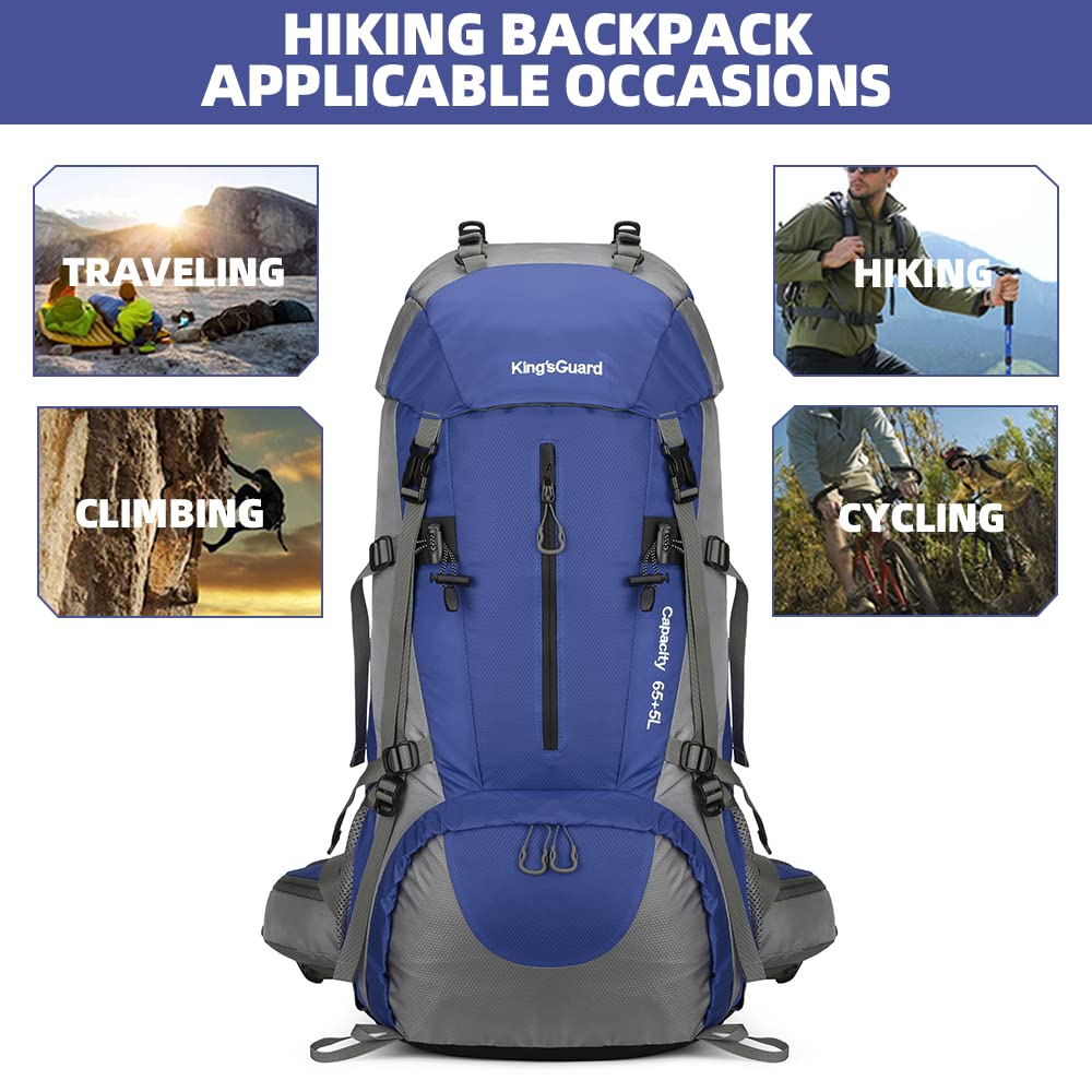 HongXingHai 70L Camping Hiking Backpack with Rain Cover Waterproof Backpacking Backpack for Hiking Treeking Climbing Outdoor (DeepBlue)