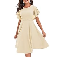 Gardenwed Women's Cocktail Dress Ruffle Short Sleeve A Line Swing Fit and Flare Midi Party Fall Wedding Guest Dresses