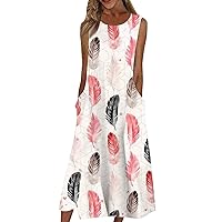 Women's Dresses Casual Printed Dresses Round Neck Basic Classic Outdoor Daily Sleeveless Loose Dresses, S-3XL