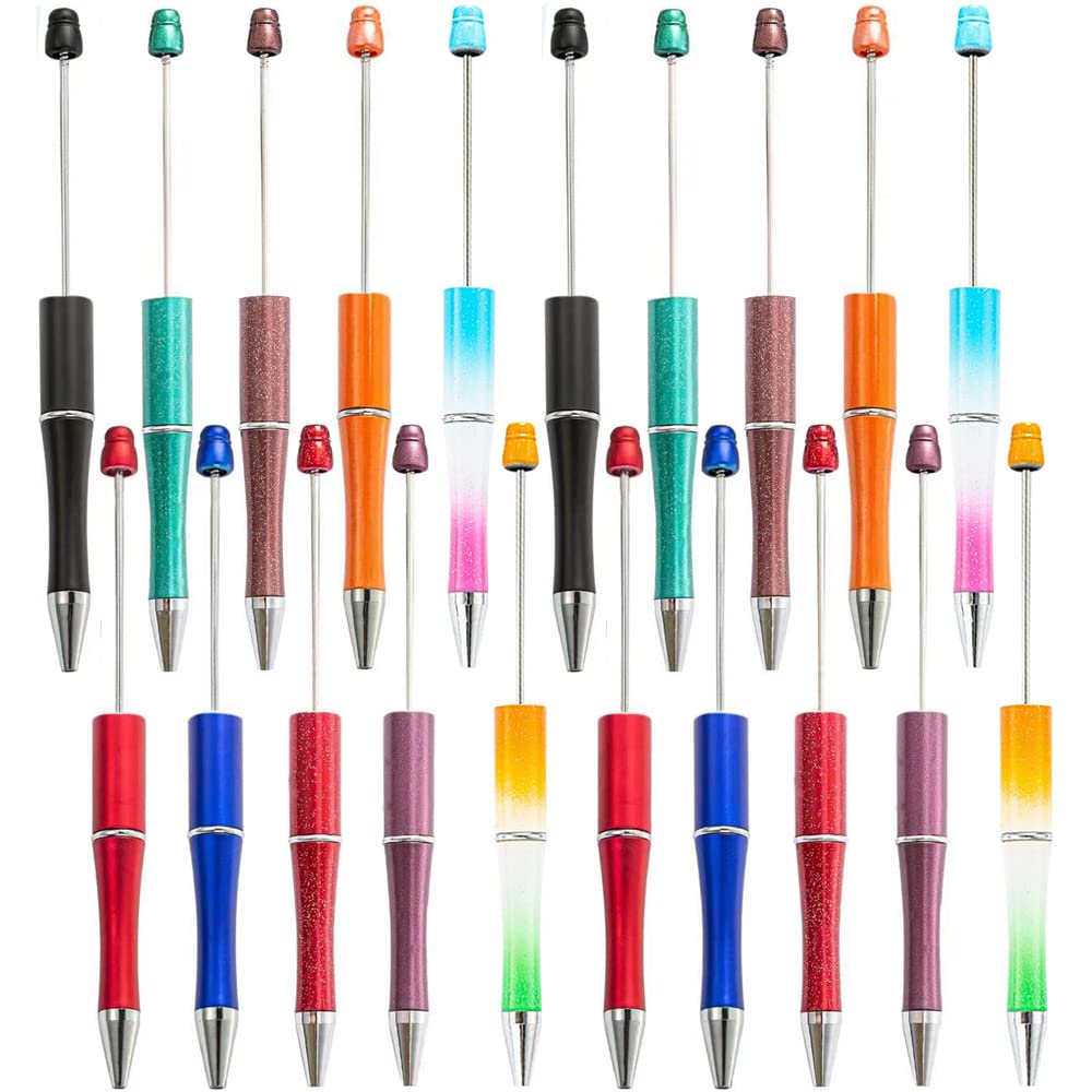 MexSpFit 15 Pieces 5 color Plastic Beadable Pens for DIY Ppl Beads Pens  Beadable pens bulk Assorted Bead Pen for Kids Students Presents
