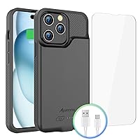 Alpatronix Battery Case for iPhone 15 Pro Max and 15 Plus, Strong Slim Portable Protective Extended 15W Fast Charging Cover and Power Bank with Wireless Charging Output (BX15PMW) – Black