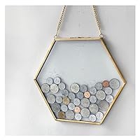 Gold Glass Frame for Coin Display, Wall Hanging Coin Collecting Holders, Currency Dollar Bill Collection Supplies Holders for Collectors, Glass Piggy Bank (Large)