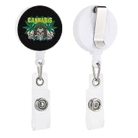 Skull and Weed Leaf Funny Badge Holder with Retractable Reel Clip PP Plastic Id Badges Lanyard for Nurse Doctor Office
