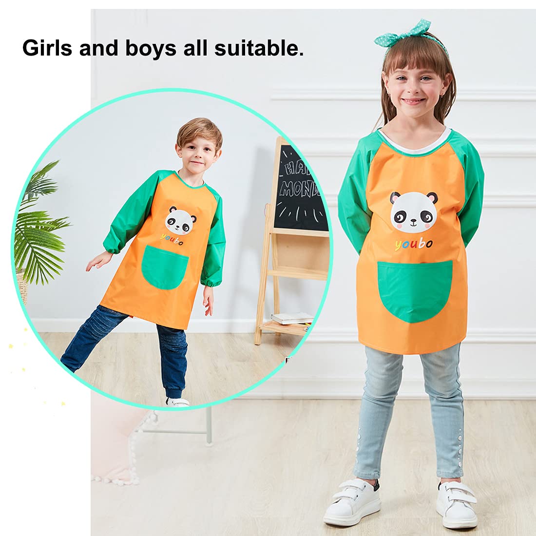 Kids Art Smocks,Long Sleeve Children Smock,Waterproof Anti-oil Kids Apron,With Pockets Art Smock and Apron for Kids.for Age 5-12 Years.