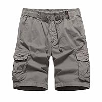 Men's Cargo Shorts Lightweight Twill Cotton Hiking Short Elastic Waist Multi Pockets Casual Loose Fit Short Pants