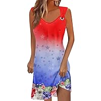 Fourth of July Tank Skirt American Flag Beach Dress Women's Casual Dresses Pullover Sleeveless Printed Dresses