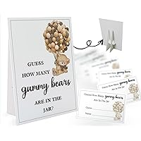 Guess How Many Gummy Bears Are in the Jar - 1 Standing Sign and 50 Guessing Cards, Bear Balloon Themed Baby Shower Game for Boys Girls, Birthday Party Supplies and Decorations-02