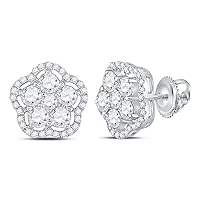 14kt White Gold Womens Round Diamond Star Cluster Earrings 1-1/2 Cttw