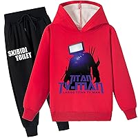 Youth Skibidi Toilet Long Sleeve Hooded Sweatshirt and Sweatpants-Lightweight Fleece Tracksuit Thick Outfit