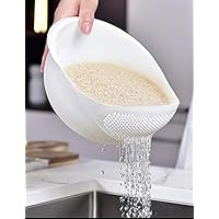 2-In-1 Rice Strainer, Beans Washer Strainers and Colanders - Washing Bowl for Vegetables and Fruits (white)