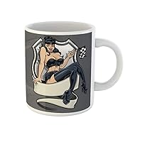 Coffee Mug Racer Girl Pin Up Racing of Sexy Sitting Atop 11 Oz Ceramic Tea Cup Mugs Best Gift Or Souvenir For Family Friends Coworkers