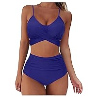 SNKSDGM High Waisted Bathing Suit for Women Floral Print Bandage Bikini Set Swimwear Wrap Ruched Two Piece Push Up Swimsuits