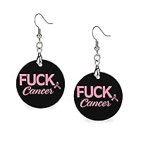 Fuck Breast Cancer Ribbon Wood Dangle Earrings Round Pendant Drop Earrings Jewelry for Women Gifts