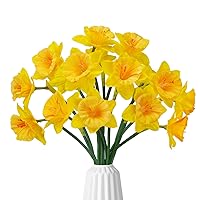 15Pcs Artificial Spring Flowers Yellow Silk Flowers with Stems Fake Daffodils Flowers for Home Wedding Party Easter Decorations(15.74