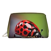 Red Ladybug Pattern Print Leather Makeup Bag Small Travel Cosmetic Bag For Women,Cosmetic Organizer Makeup Pouch For Purse