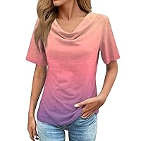 Women Tops and Blouses,Plus Size Short Sleeve Gradient Printed Loose Shirt Fashion Casual Tees Trendy 2024 T Shirt