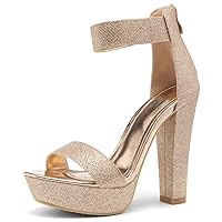 Shoe Land Womens SL-Cutesy Platform Heels Chunky Block High Heeled Sandals Open Toe Ankle Strappy Dress Pump Party Shoes