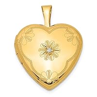 14k Yellow Gold Filled Laser cut Engravable Holds 2 photos Polished and satin With Diamond 2 Frame Love Heart Locket Measures 21.65x16.1mm Wide Jewelry for Women