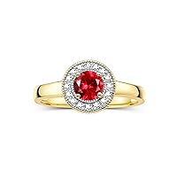 Rylos Halo Ring with Round 4MM Gemstone & Diamonds – Elegant Birthstone Jewelry for Women in Yellow Gold Plated Silver – Available in Sizes 5-10