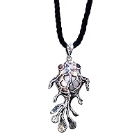 NOVICA Handmade .925 Sterling Silver Cultured Freshwater Pearl Garnet Pendant Necklace with Mabe White Indonesia Animal Themed Birthstone Sea Life 'Balinese Goldfish'